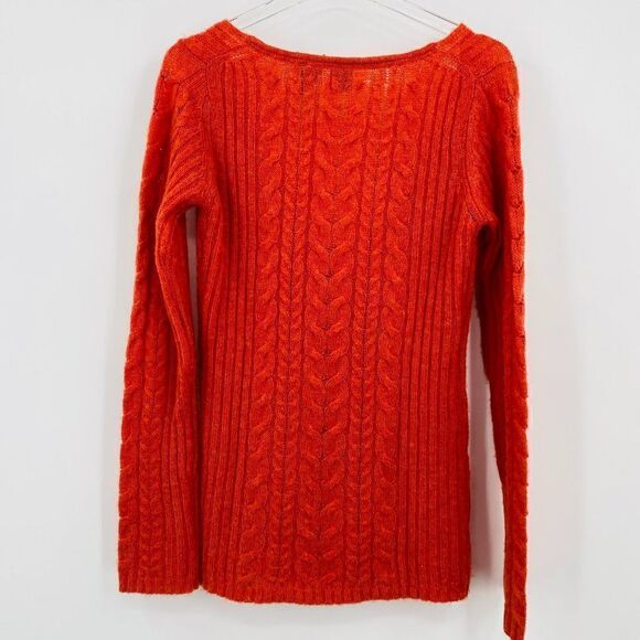 HWR Monogram Anthropologie Size Medium Orange Thin Knit V Neck Wool Sweater - Picture 7 of 9